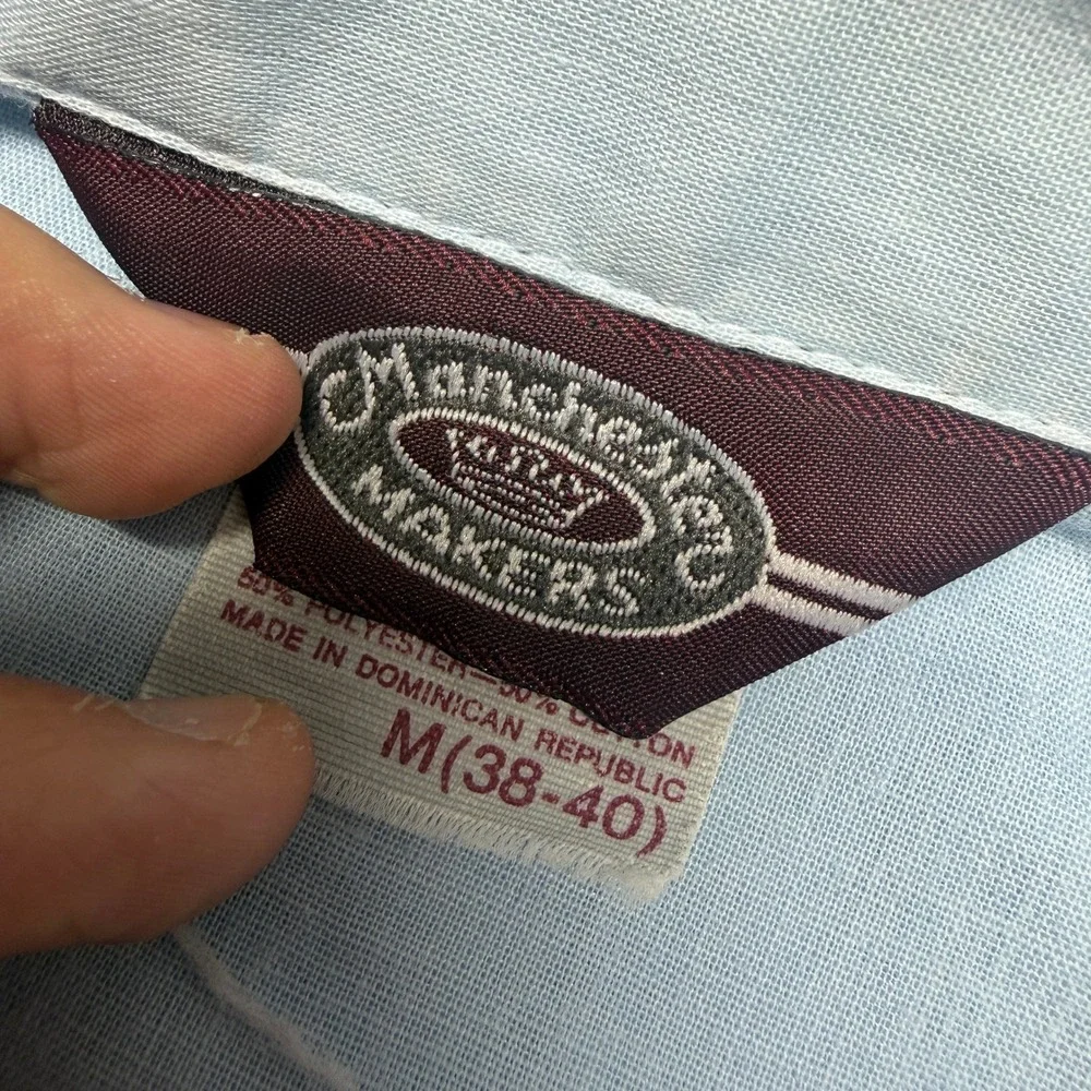 Vintage Manchester Makers Pajama Shirt Blue Short Sleeve Boxy 90s Mens Medium